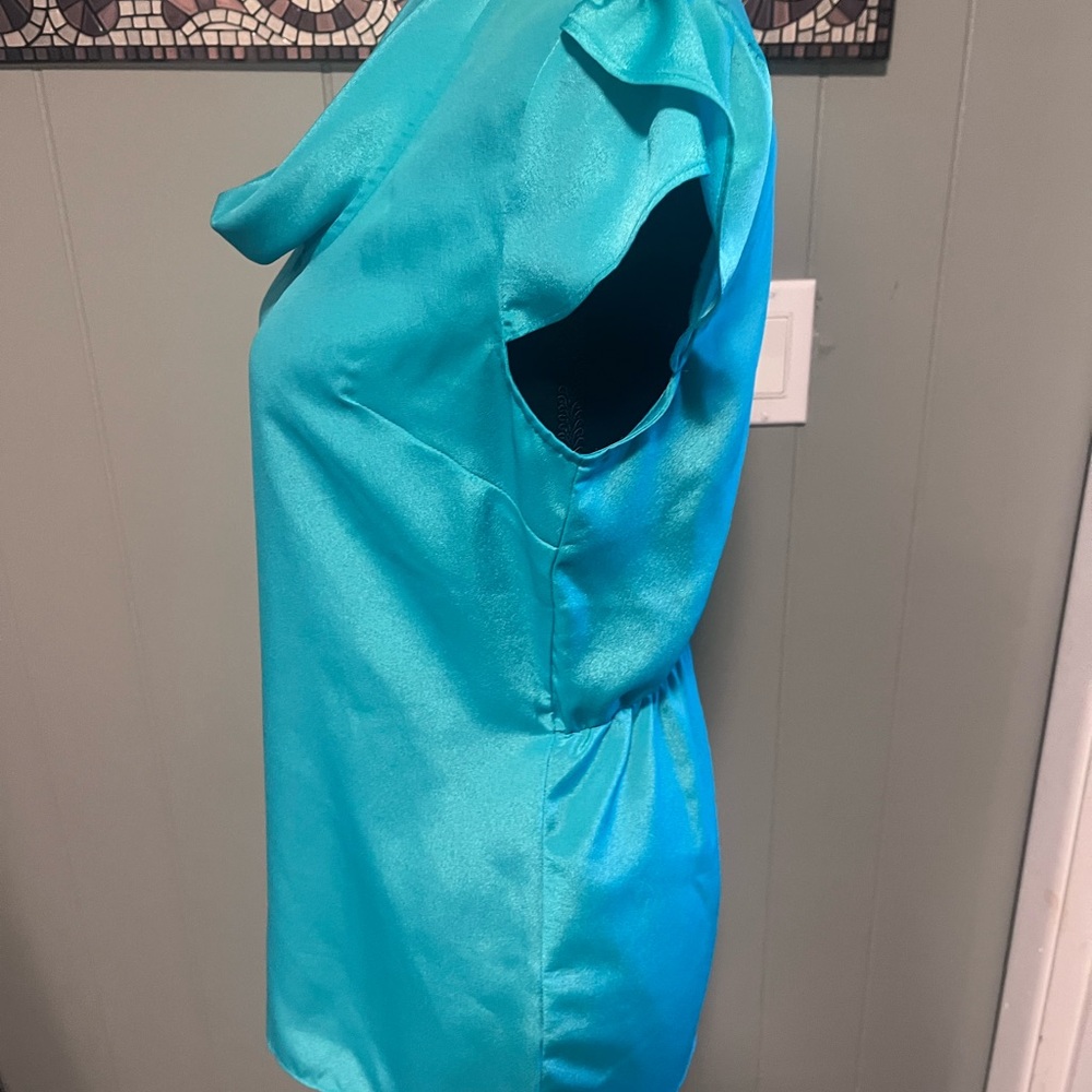 Banana Republic Teal Draped Short Sleeve Sleeveless Blouse Size XS - Picture 3 of 6